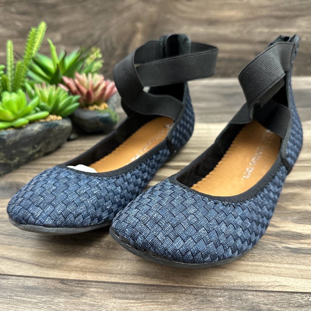 NIB Bernie Mev 39 7.5-8 Monica Ankle Strap Woven Ballet Flats Jean - Picture 3 of 10